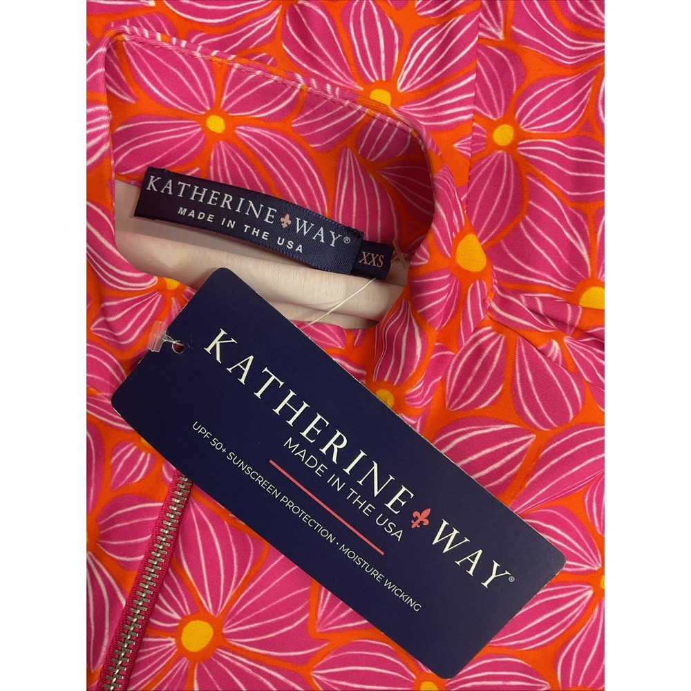 NEW Katherine Way UPF 50 Pink Orange Floral Polo Resort Stretch Dress XXS USA - Picture 7 of 15